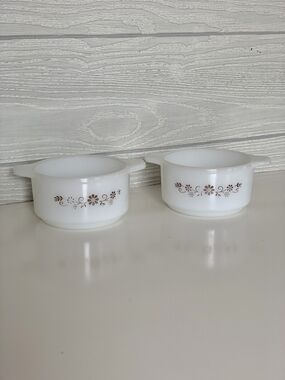 DYNAWARE PYR-O-REY (2) Brown Daisy Small Casserole / Soup Bowls Vintage 4.5"